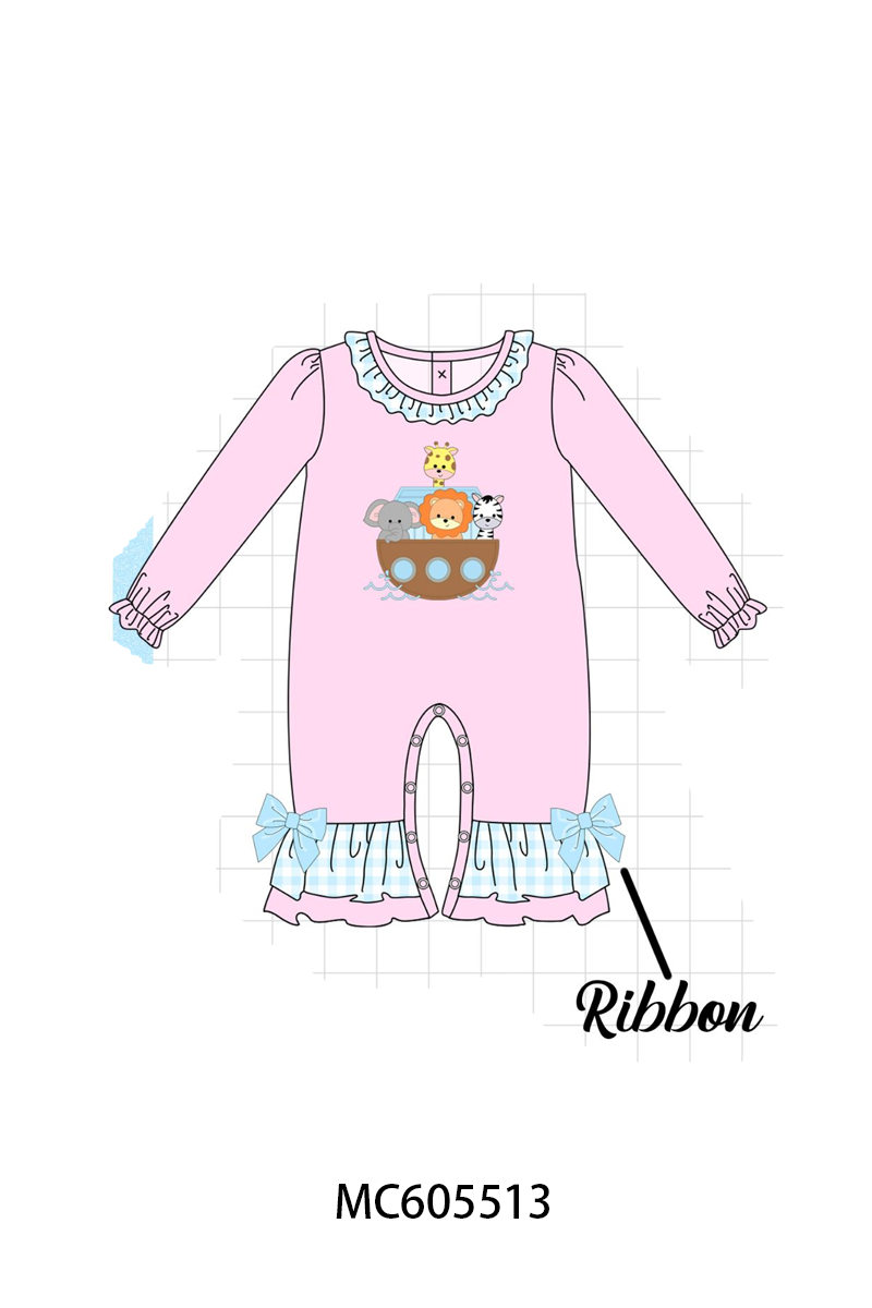 PO93 Pink&blue noah's ark applique gingham collection  - closing 6/8 - ETA November