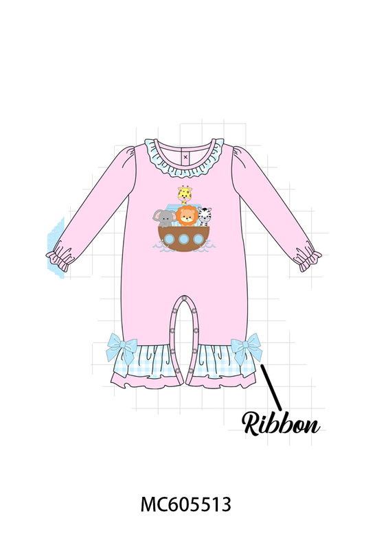 PO93 Pink&blue noah's ark applique gingham collection  - closing 6/8 - ETA November