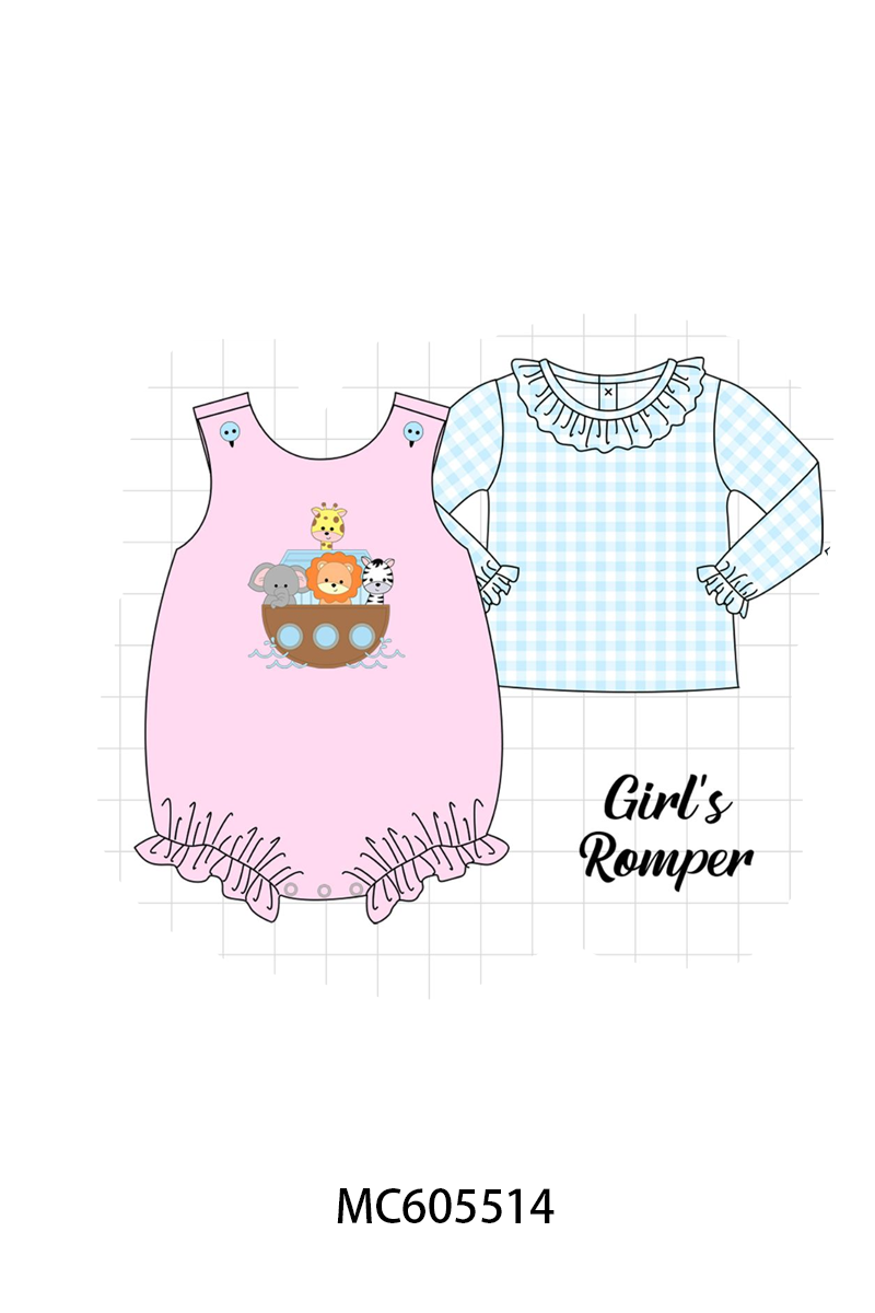 PO93 Pink&blue noah's ark applique gingham collection  - closing 6/8 - ETA November