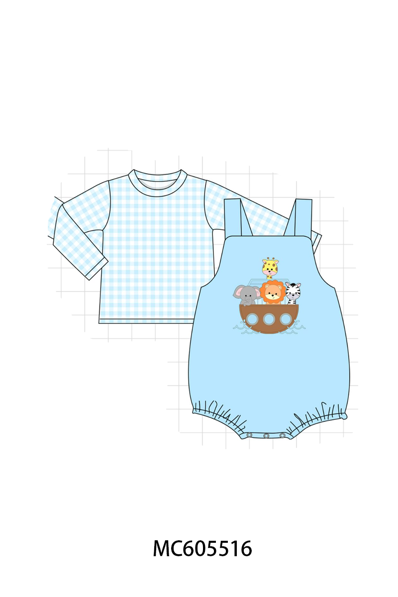 PO93 Pink&blue noah's ark applique gingham collection  - closing 6/8 - ETA November