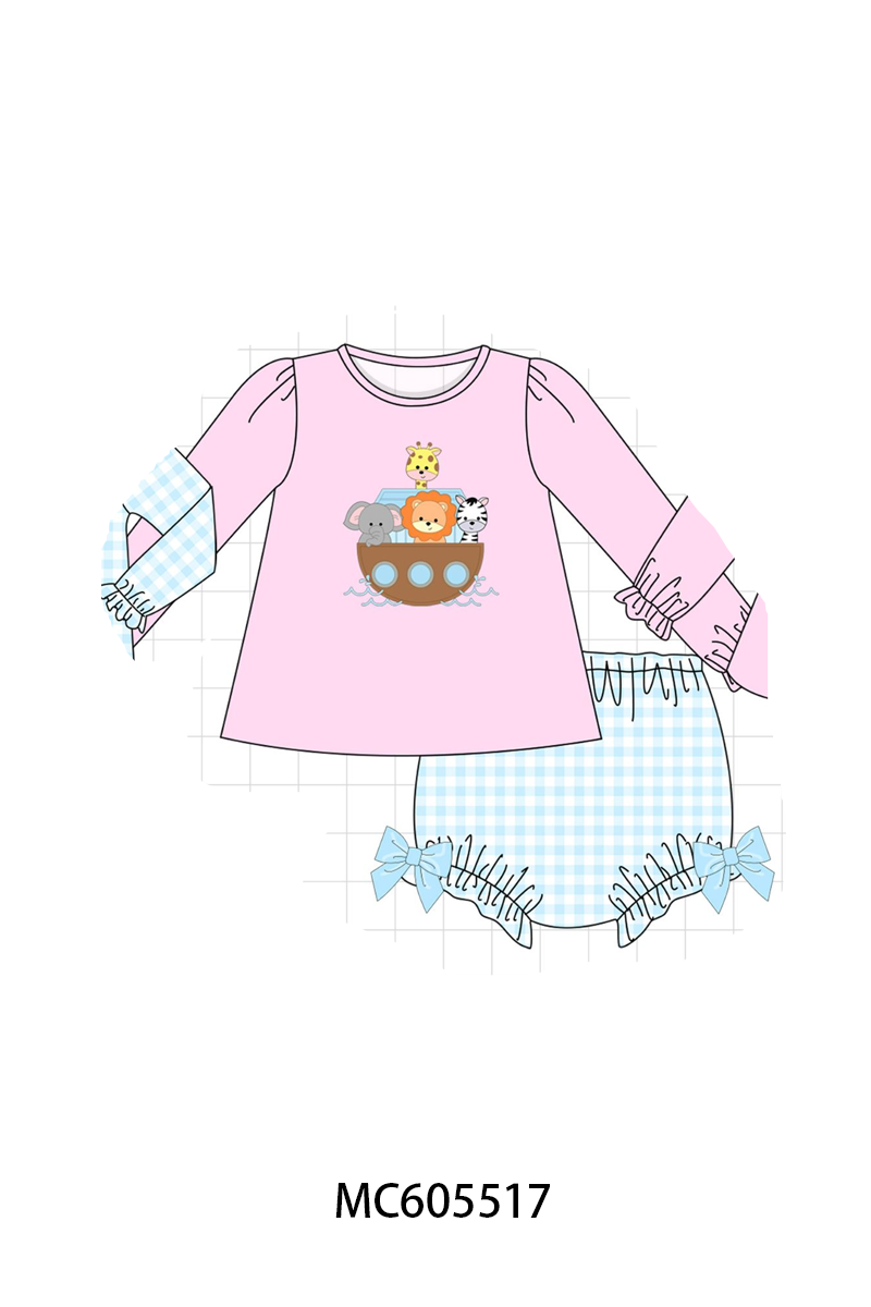 PO93 Pink&blue noah's ark applique gingham collection  - closing 6/8 - ETA November