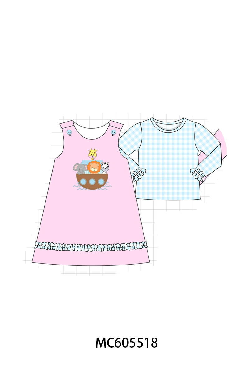 PO93 Pink&blue noah's ark applique gingham collection  - closing 6/8 - ETA November