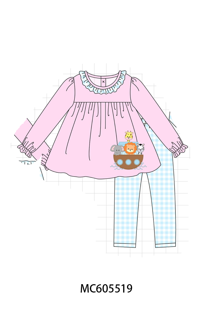 PO93 Pink&blue noah's ark applique gingham collection  - closing 6/8 - ETA November