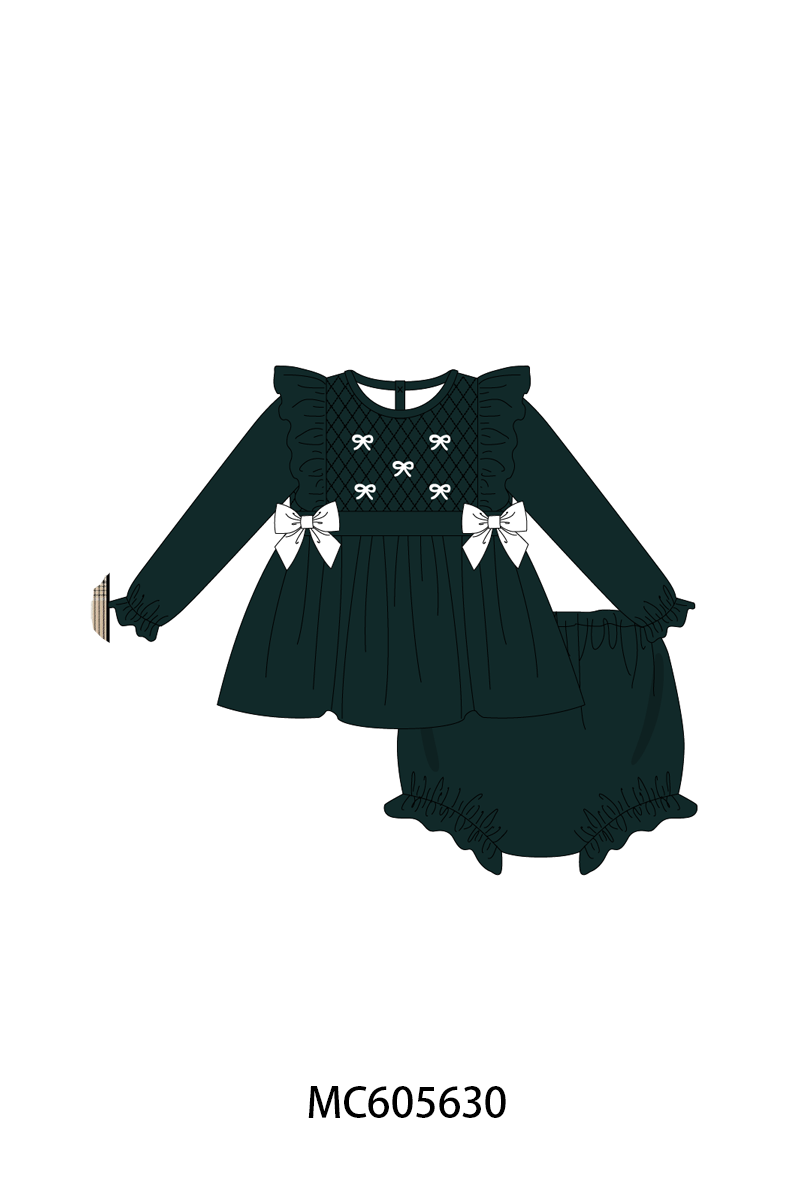 PO93 Forest velvet bow smocked ruffle collection  - closing 6/8 - ETA November