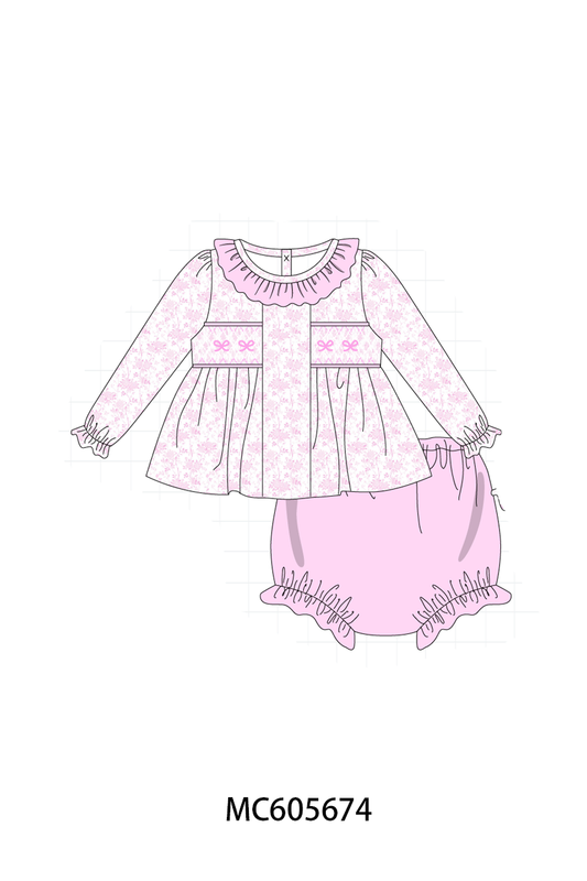 PO95 Pink bow smocked ruffle collection - closing 6/22 - ETA late November