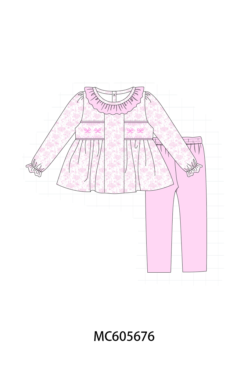 PO95 Pink bow smocked ruffle collection