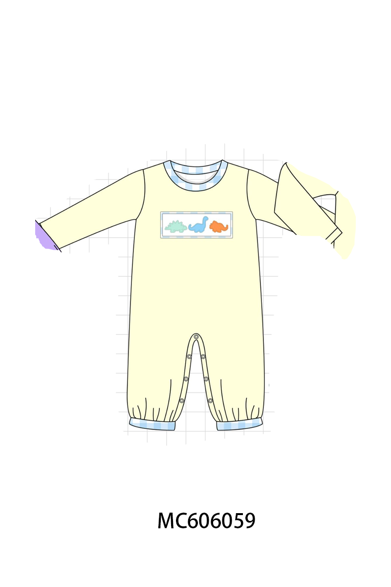 PO95 Purple&mustard dinosaur applique gingham collection