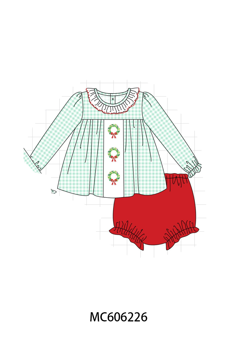PO95 Green gingham wreath embroidery collection