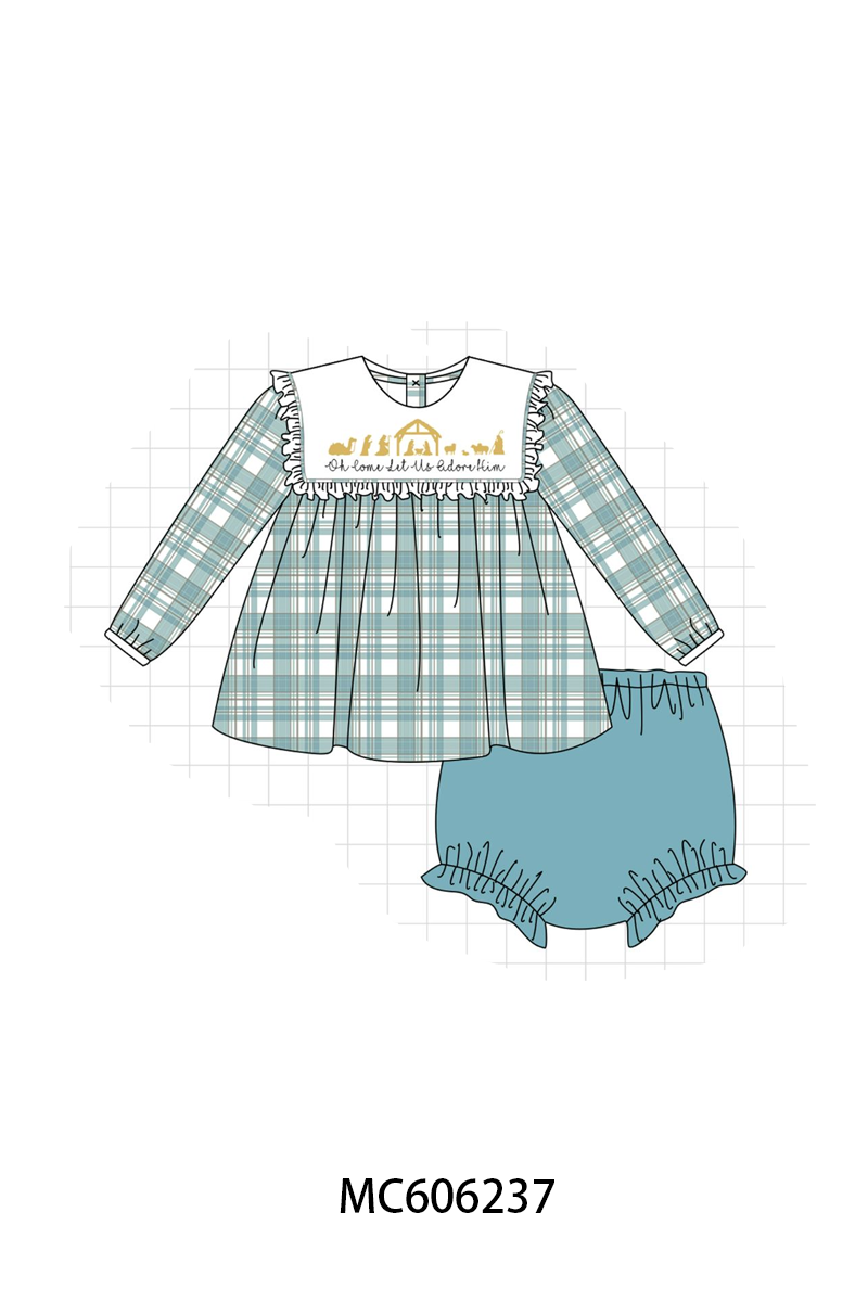PO95 Teal nativity embroidery plaid collection