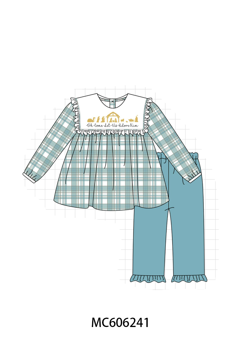 PO95 Teal nativity embroidery plaid collection