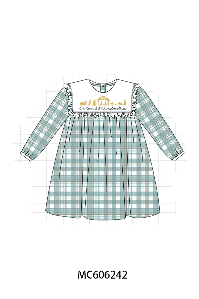 PO95 Teal nativity embroidery plaid collection
