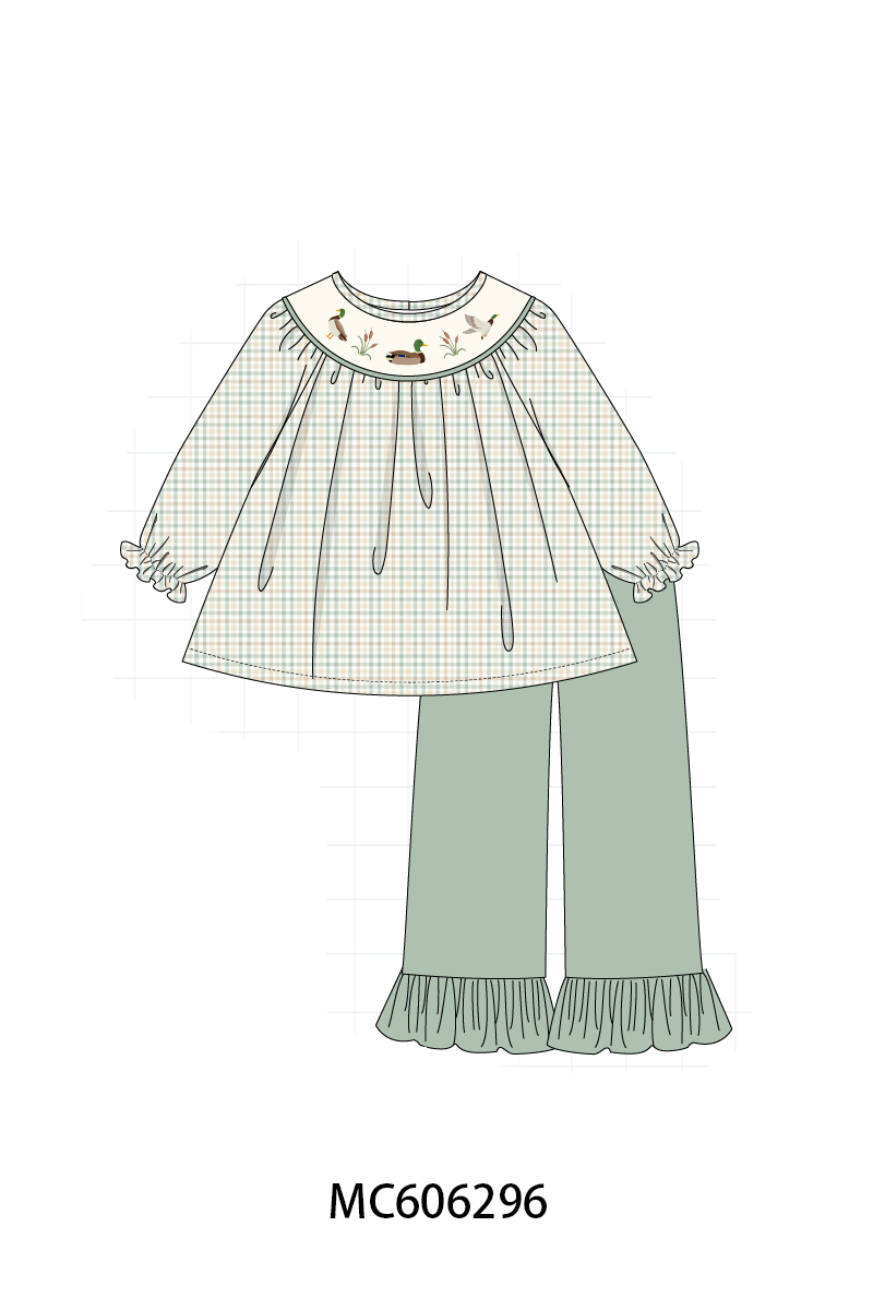 PO95 Sage duck embroidery plaid collection 1