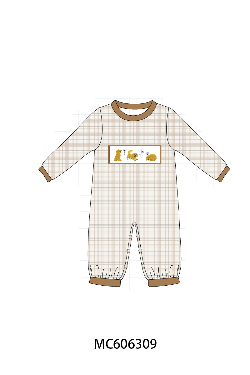 PO95 Brown puppy embroidery plaid collection