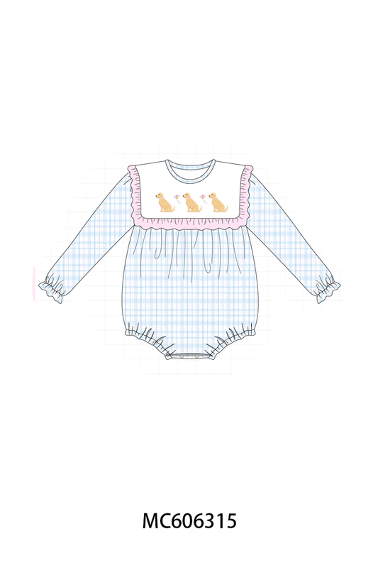 PO95 Blue puppy embroidery plaid collection - closing 6/22 - ETA late November