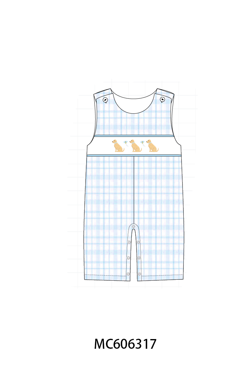 PO95 Blue puppy embroidery plaid collection