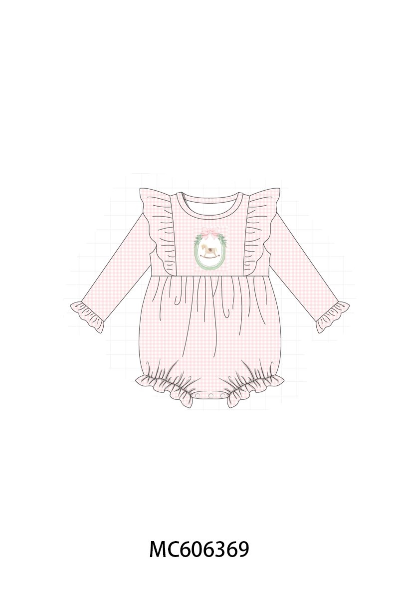 PO95 Pink christmas horse embroidery gingham collection