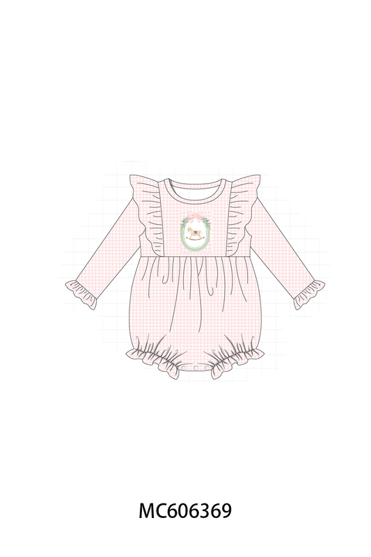 PO95 Pink christmas horse embroidery gingham collection - closing 6/22 - ETA late November