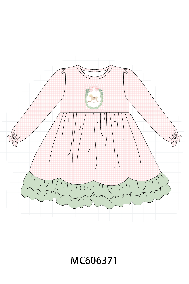 PO95 Pink christmas horse embroidery gingham collection