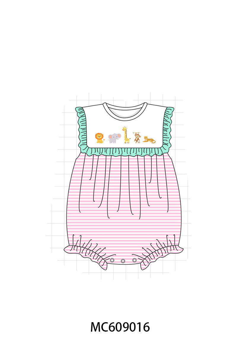 PO104 Pink stripe zoo animal embroidery ruffle collection - closing 9/14 - ETA February