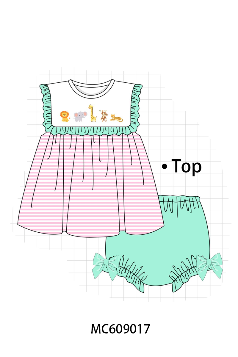 PO104 Pink stripe zoo animal embroidery ruffle collection - closing 9/14 - ETA February