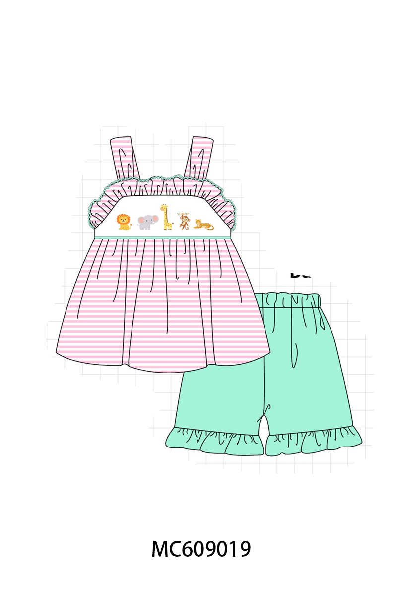 PO104 Pink stripe zoo animal embroidery ruffle collection - closing 9/14 - ETA February