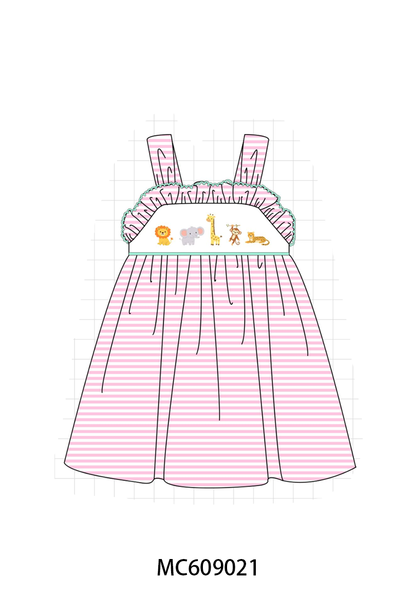 PO104 Pink stripe zoo animal embroidery ruffle collection - closing 9/14 - ETA February