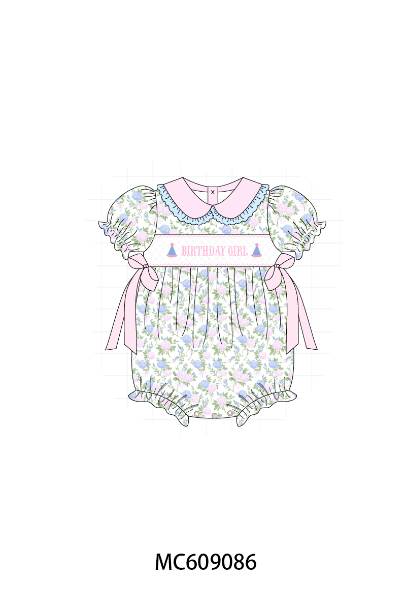PO104 Pink&blue birthday girl smocked floral collection - closing 9/14 - ETA February
