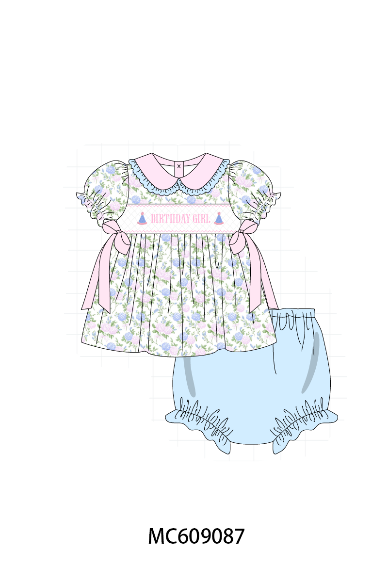 PO104 Pink&blue birthday girl smocked floral collection - closing 9/14 - ETA February