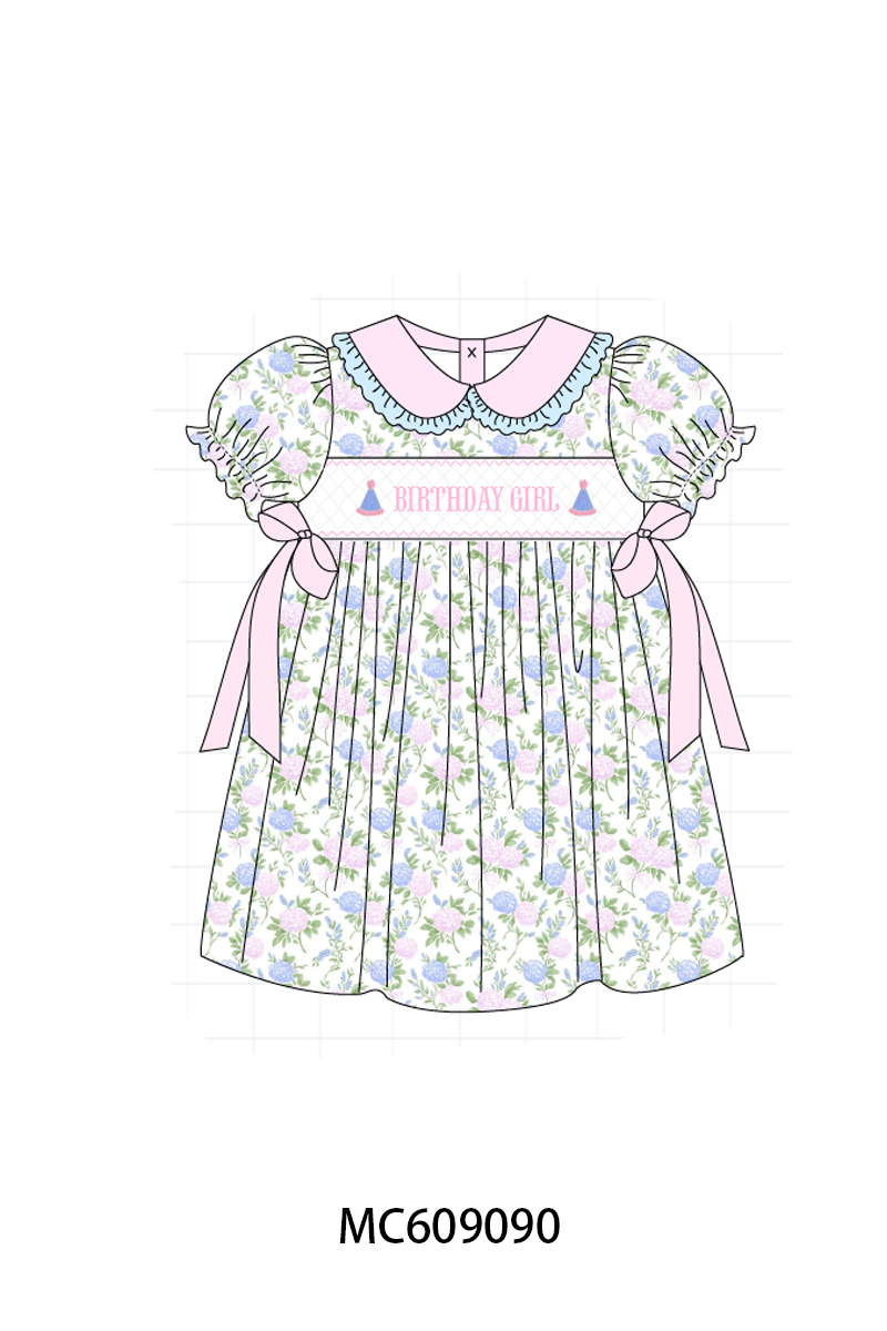 PO104 Pink&blue birthday girl smocked floral collection - closing 9/14 - ETA February