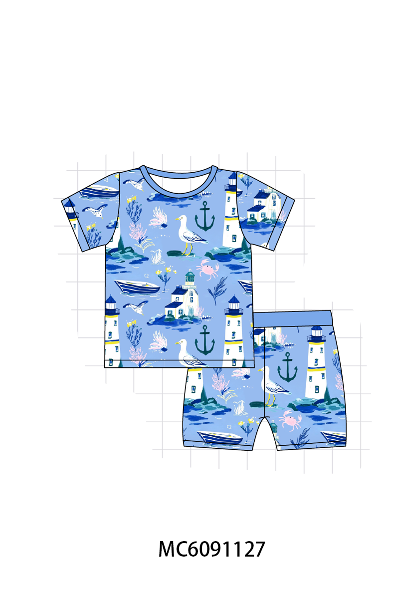 PO105 Blue lighthouse print bamboo collection - closing 9/28 - ETA late February