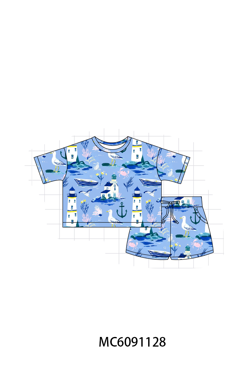 PO105 Blue lighthouse print bamboo collection - closing 9/28 - ETA late February