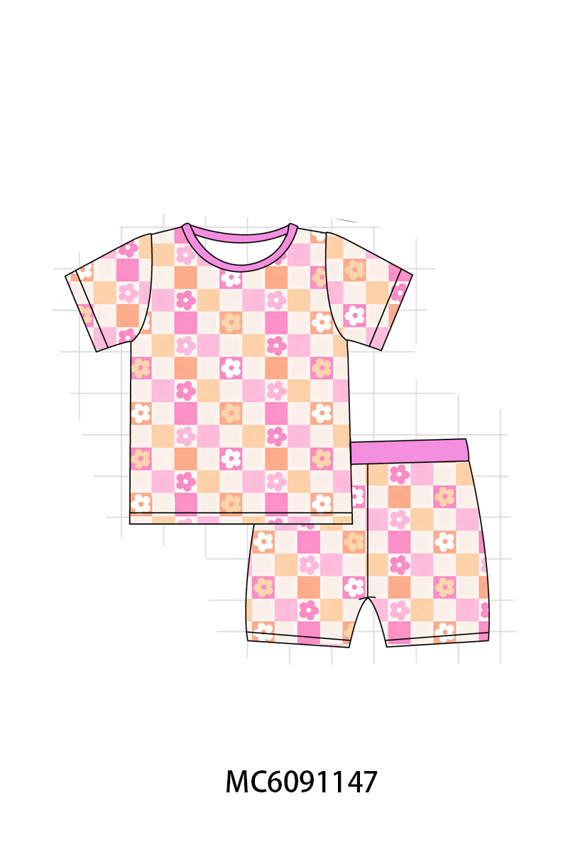 PO105 Hot pink floral checkered bamboo collection - closing 9/28 - ETA late February