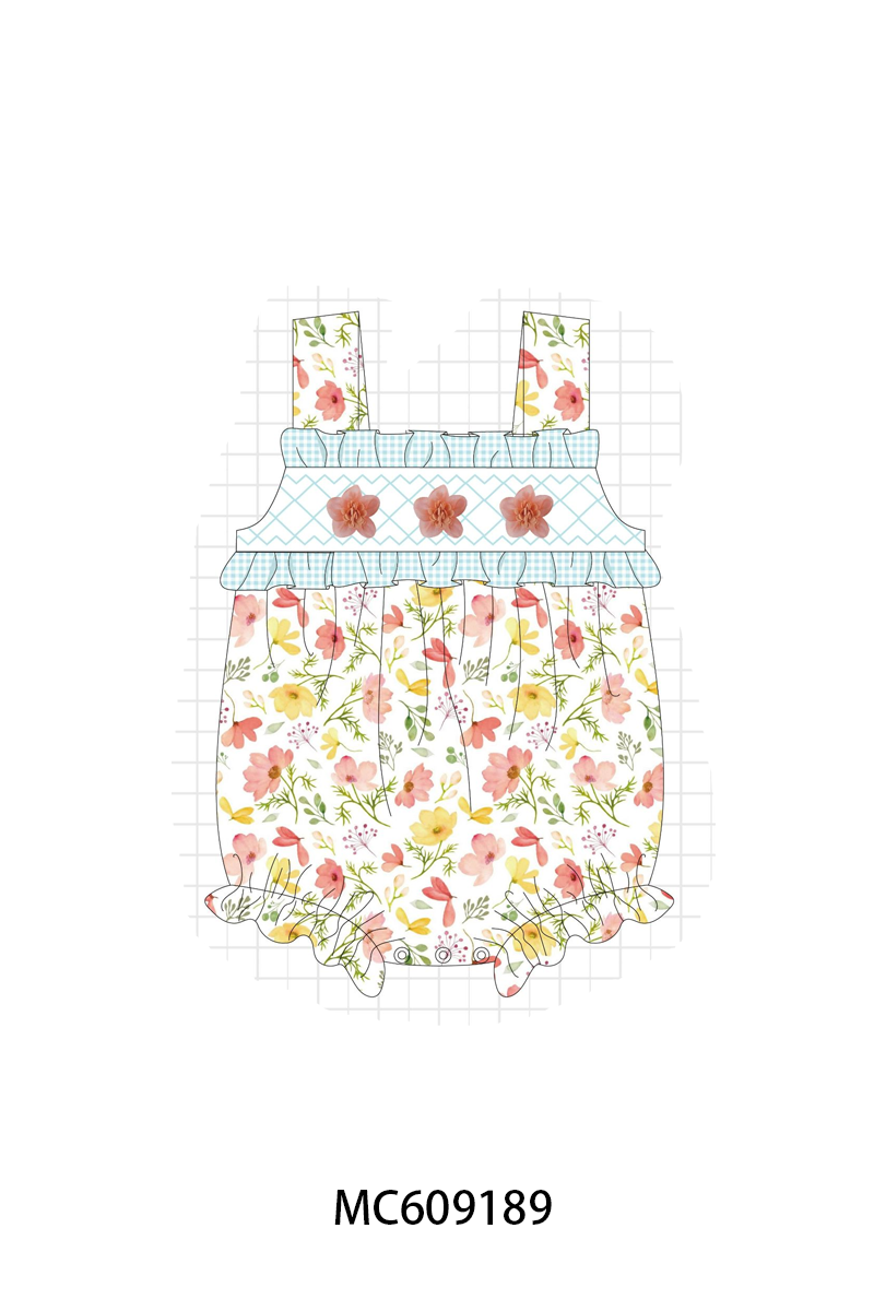 PO104 Blue floral 3D organza smocked gingham collection  - closing 9/14 - ETA February