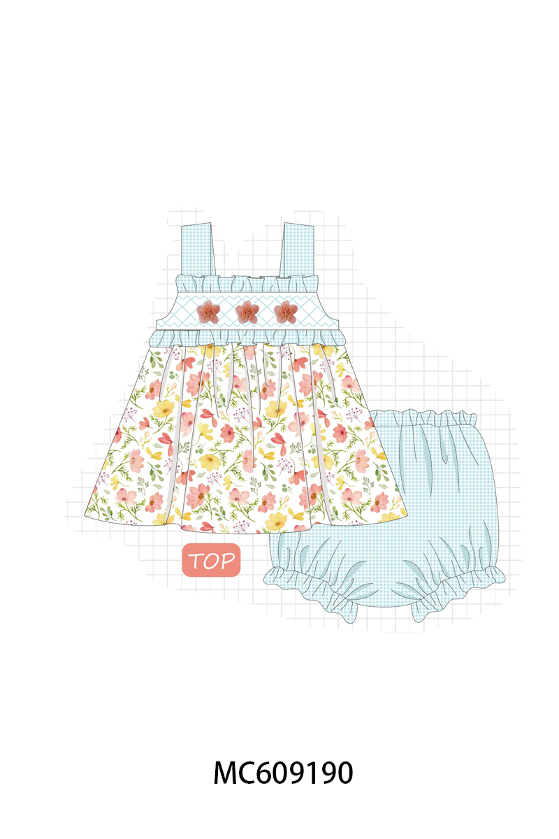 PO104 Blue floral 3D organza smocked gingham collection  - closing 9/14 - ETA February