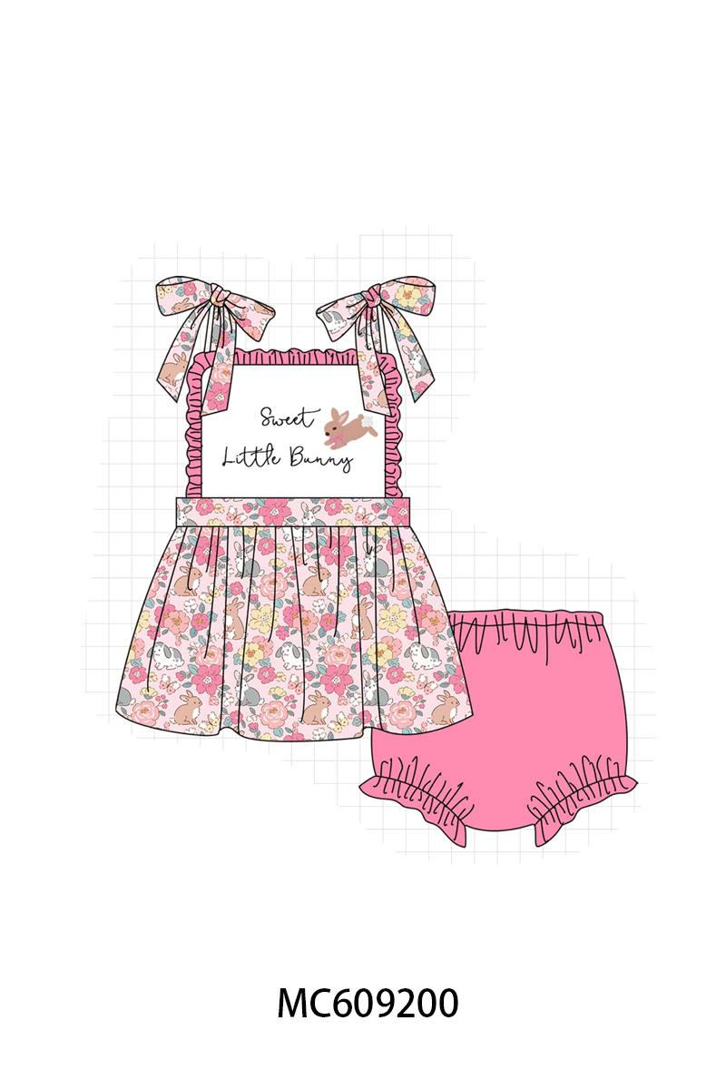 PO104 Pink&blue sweet little bunny embroidery floral collection