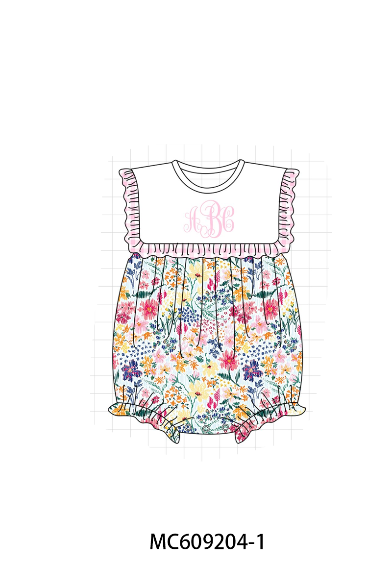 PO104 Pink meadow floral monogram embroidery ruffle collection  - closing 9/14 - ETA February