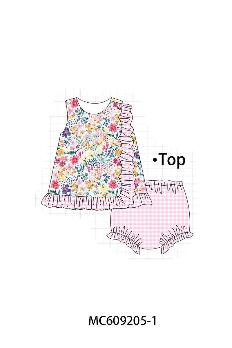 PO104 Pink meadow floral monogram embroidery ruffle collection  - closing 9/14 - ETA February