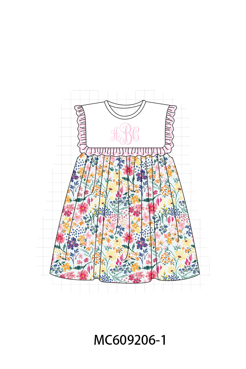 PO104 Pink meadow floral monogram embroidery ruffle collection  - closing 9/14 - ETA February