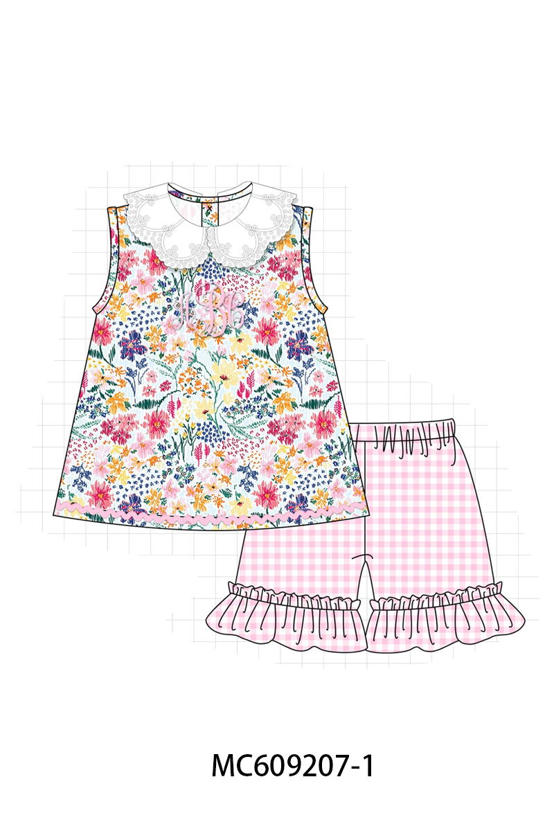 PO104 Pink meadow floral monogram embroidery ruffle collection  - closing 9/14 - ETA February