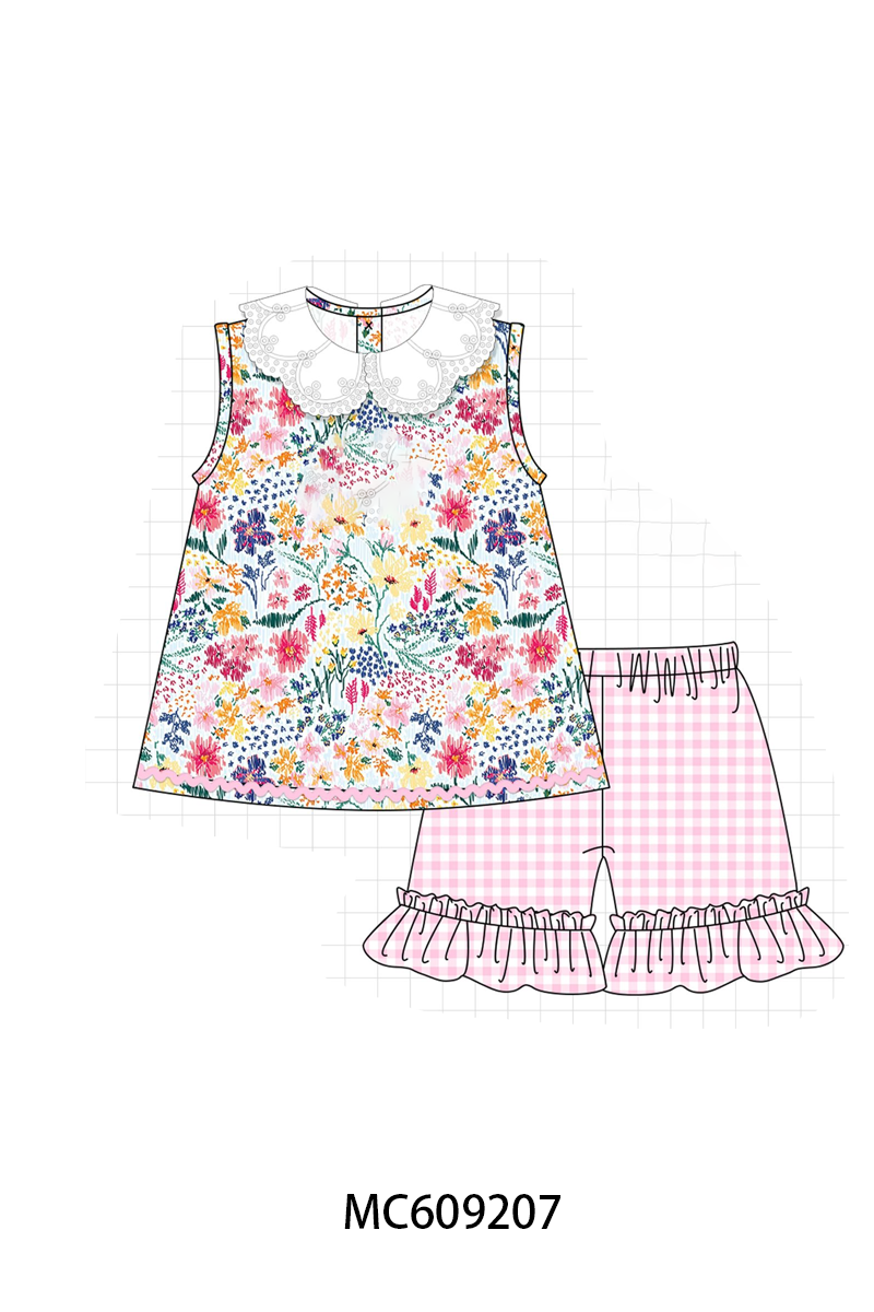 PO104 Pink meadow floral embroidery ruffle collection  - closing 9/14 - ETA February