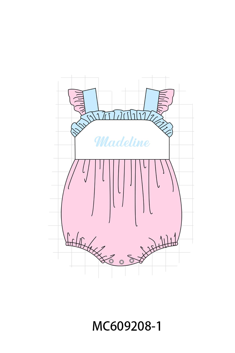 PO104 Pink monogram embroidery ruffle collection  - closing 9/14 - ETA February