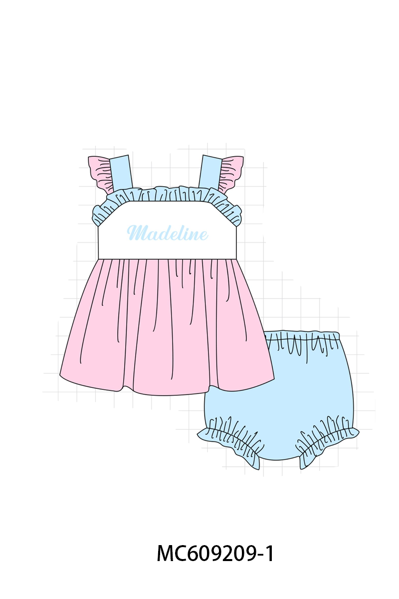 PO104 Pink monogram embroidery ruffle collection  - closing 9/14 - ETA February