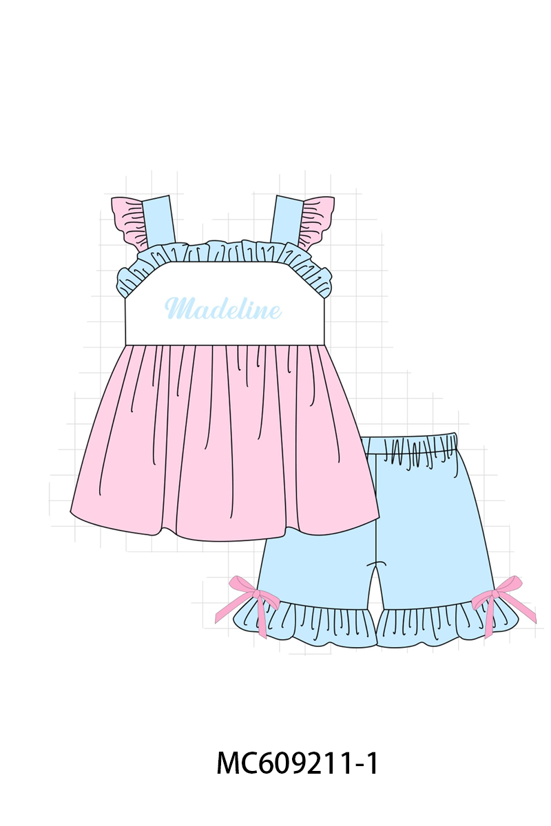 PO104 Pink monogram embroidery ruffle collection  - closing 9/14 - ETA February