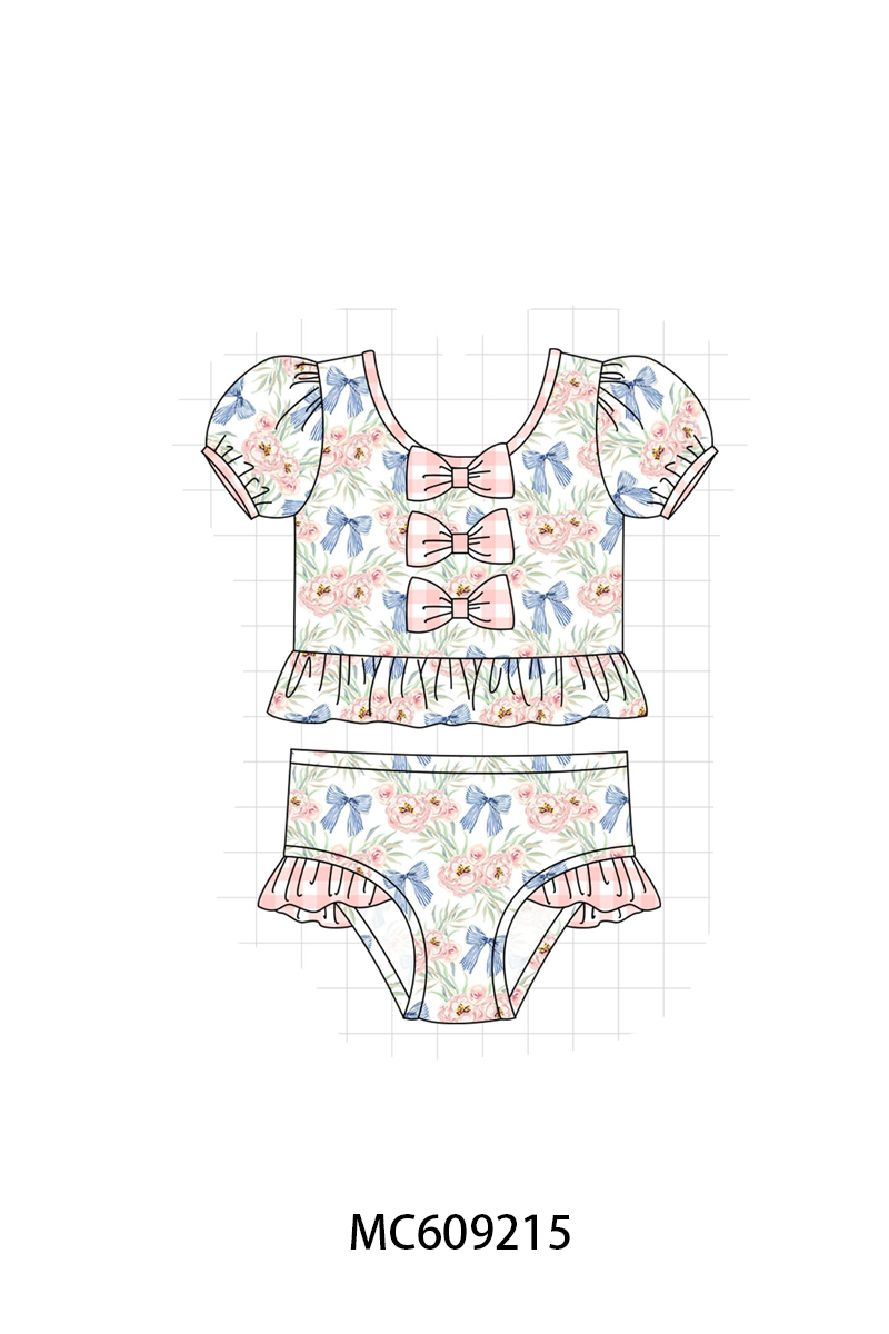 PO104 Pink floral bow ruffle swimsuit collection  - closing 9/14 - ETA February