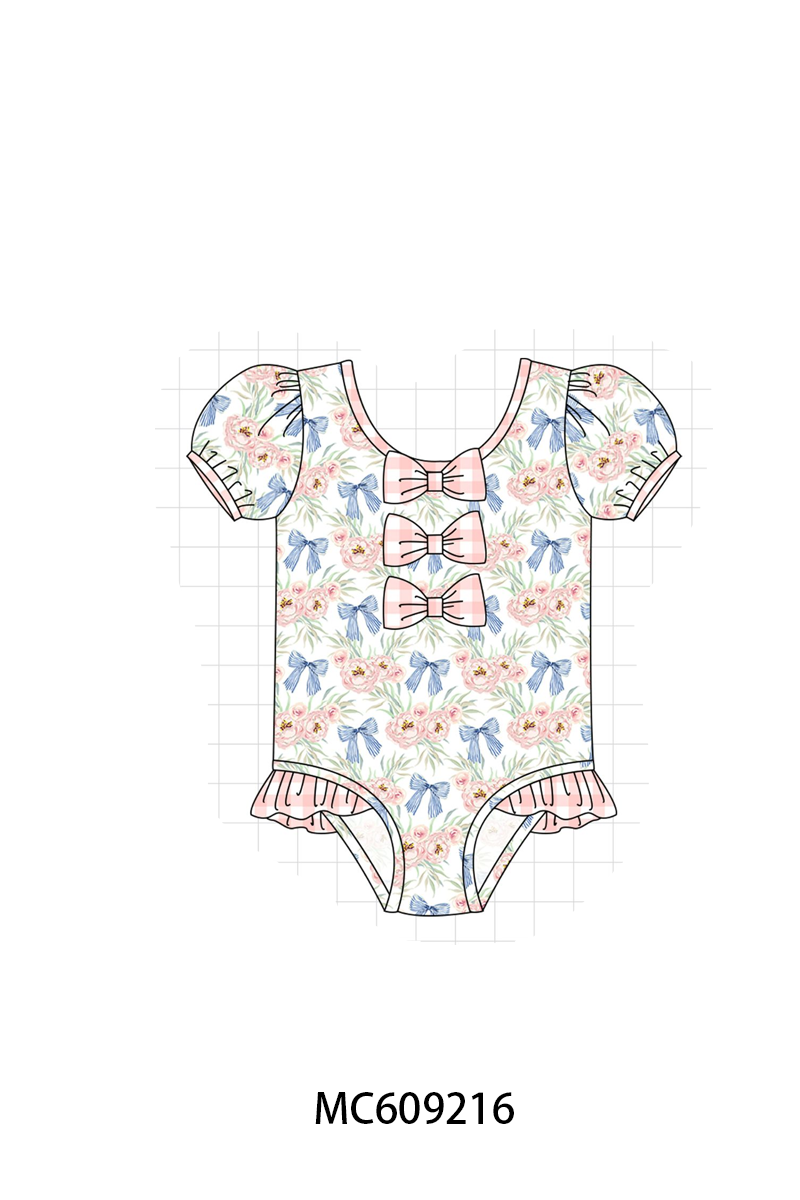 PO104 Pink floral bow ruffle swimsuit collection  - closing 9/14 - ETA February