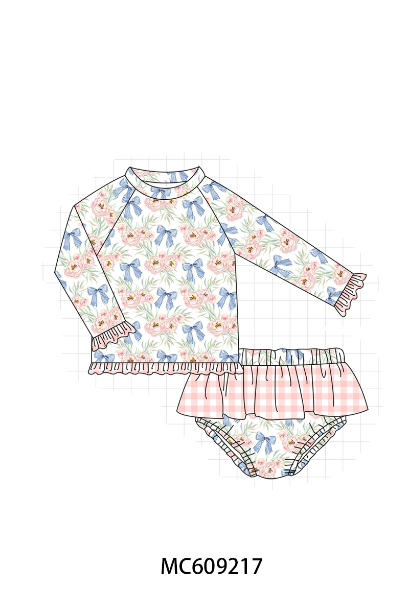 PO104 Pink floral bow ruffle swimsuit collection  - closing 9/14 - ETA February