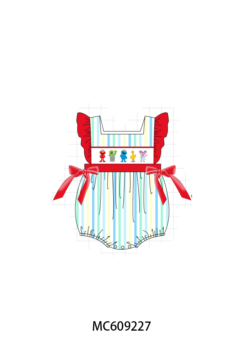 PO104 Red&blue stripe sesame street embroidery ruffle collection  - closing 9/14 - ETA February
