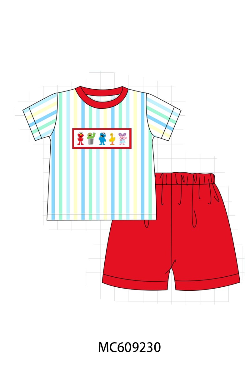 PO104 Red&blue stripe sesame street embroidery ruffle collection  - closing 9/14 - ETA February