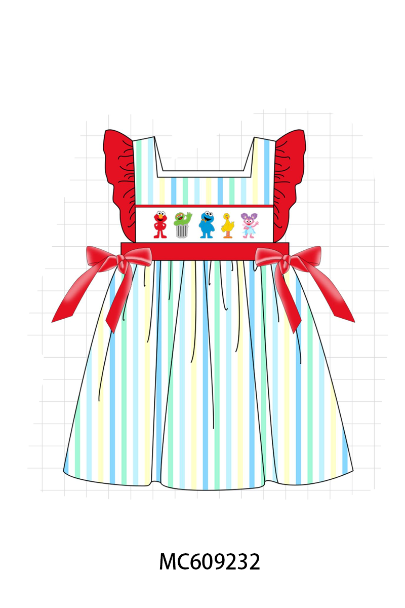 PO104 Red&blue stripe sesame street embroidery ruffle collection  - closing 9/14 - ETA February