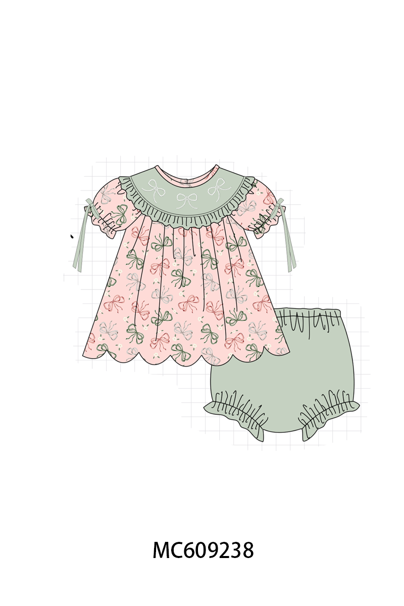 PO104 Pink beaded bow embroidery ruffle collection  - closing 9/14 - ETA February